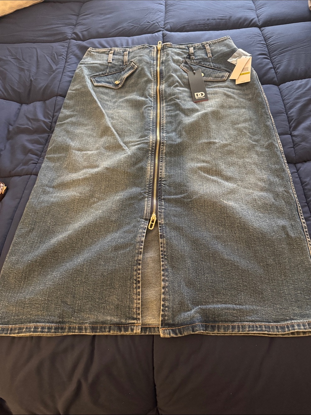 Denim Maxi Skirt with Front Zip Dee Ocleppo Gold Zip Front